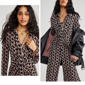 Free People Black and Pink Patterned Jumpsuit